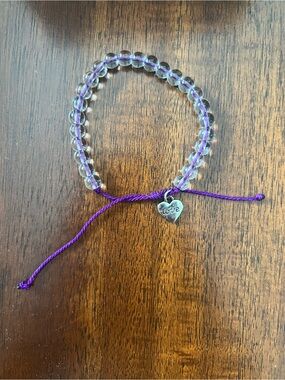 Purple Beaded Heart Love Charm Bracelet